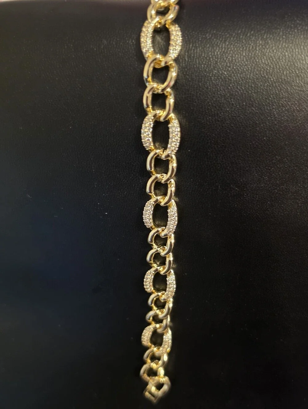 14k Gold Over Sterlin Silver Crystal Link Bracelet - Women Jewelry